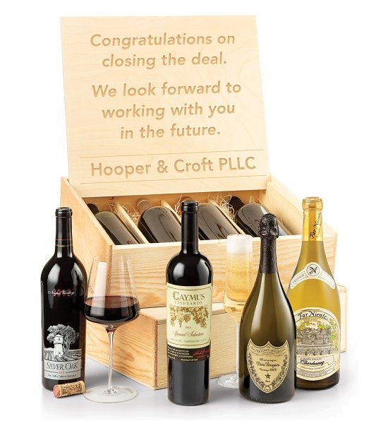 Three Fine Wines and Dom Perignon Champagne Gift Crate 